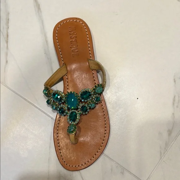 Mystique Boutique Women's Gold and Green Embellished Sandals - Picture 5 of 7